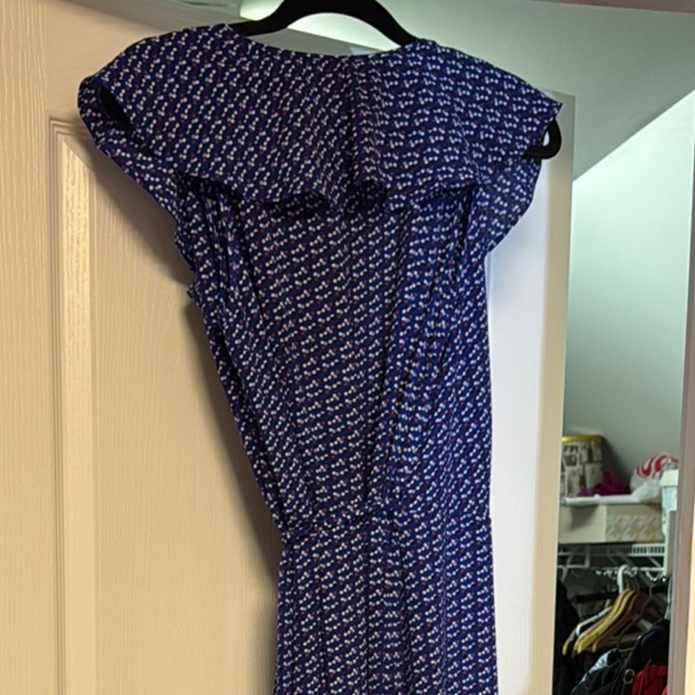 Blue Asymmetrical Ruffled Sundress with Flutter Sleeves - Picture 4 of 5